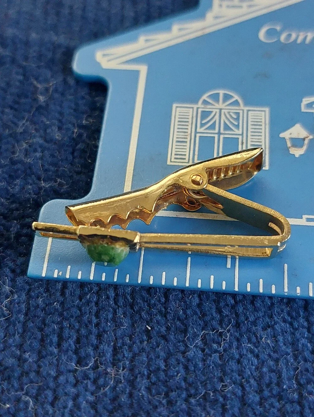 VTG Gemstone Tie Clip Lot of 3 - Art Deco Red Stone, Green Cabachon, Rhinestone